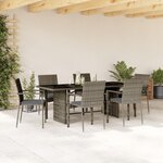 vidaXL Ensemble à manger de jardin et coussins 7 Pièces gris rotin