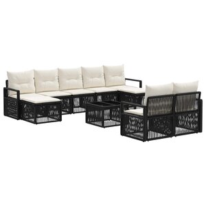 vidaXL Ensemble de canapé de jardin 10 Pièces Noir polyrotin