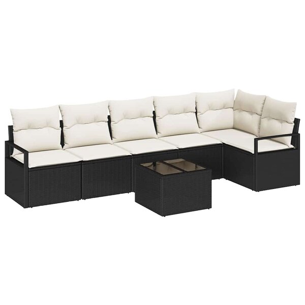 vidaXL Ensemble de canapé de jardin avec coussin 7 Pièces Marron  Crème