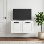 vidaXL Meuble TV mural Montage mural Blanc brillant 59 5 x 41 x 30 cm