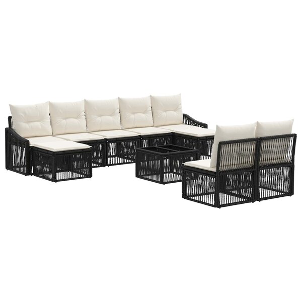 vidaXL Ensemble de canapé de jardin 10 Pièces Noir polyrotin