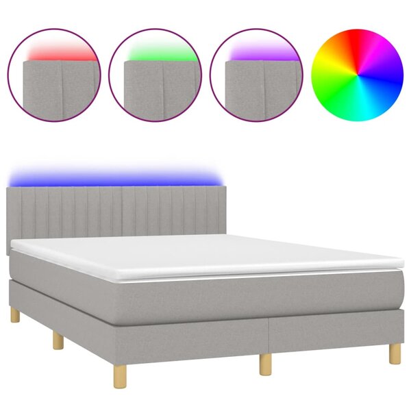vidaXL Sommier à lattes de lit et matelas et LED Gris clair 140x200 cm
