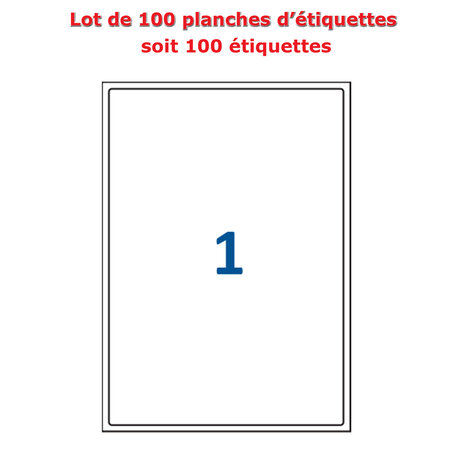 Lot de 100 Planches étiquettes autocollantes blanches sur feuille A4 : 199 6 x 289 1 mm (1 étiquette par feuille  spéciales bons de transport)