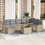 Ensemble de 9 Pièces de Canapé de Jardin avec Coussins Beige Poly Rattan