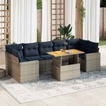 vidaXL Salon de jardin 8 Pièces avec coussins gris résine tressée