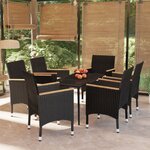 vidaXL Ensemble à manger de jardin avec coussins 7 Pièces Noir
