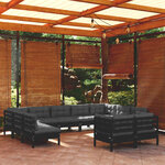vidaXL Salon de jardin 11 Pièces avec coussins Noir Bois de pin solide