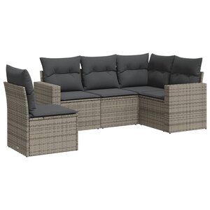 vidaXL Salon de jardin 5 Pièces avec coussins gris résine tressée