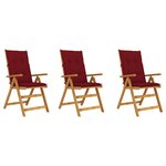 vidaXL Chaises pliables de jardin 3 Pièces avec coussins Bois d'acacia