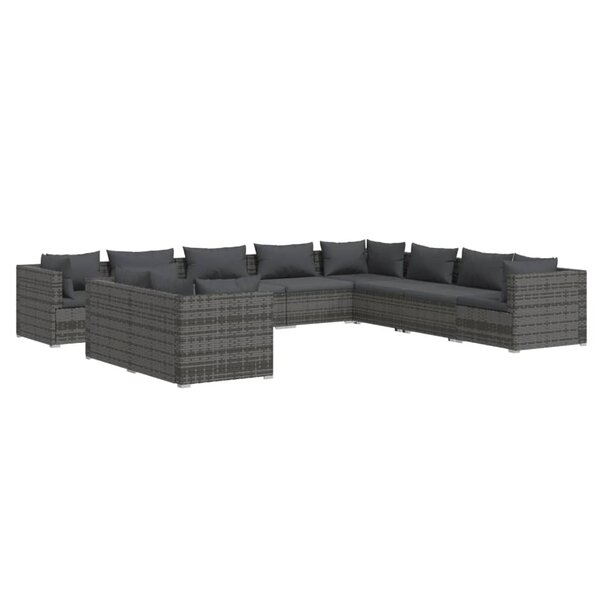 vidaXL Salon de jardin 10 Pièces avec coussins Gris Résine tressée