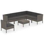 vidaXL Salon de jardin 8 Pièces avec coussins résine tressée gris