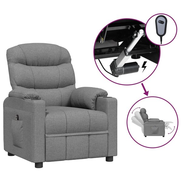 vidaXL Fauteuil inclinable électrique Gris clair Tissu