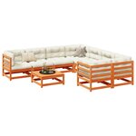 vidaXL Salon de jardin 9 Pièces avec coussins marron cire bois pin massif