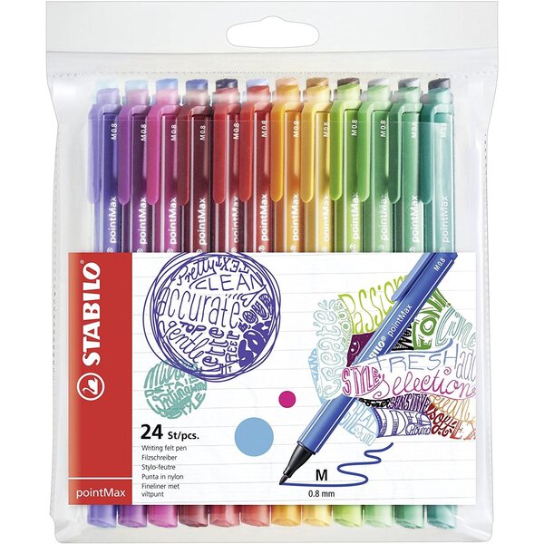 Pochette de 24 stylos feutres pointMax pointe moyenne 0 8 mm assortis x 5 STABILO
