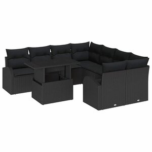vidaXL Ensemble de canapé de jardin avec coussin 9 Pièces Noir Poly rotin