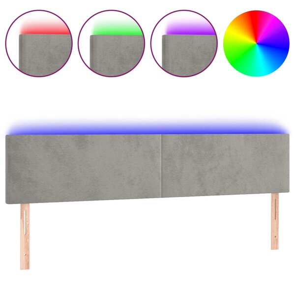 vidaXL Tête de lit à LED Gris clair 160x5x78/88 cm Velours