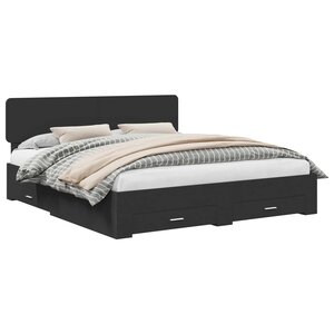 vidaXL Cadre de lit avec tiroir Noir 200 x 200 cm Bois d'ingénierie