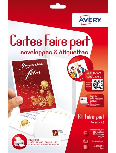 Kit de 20 faire-part  enveloppes et étiquettes adresses