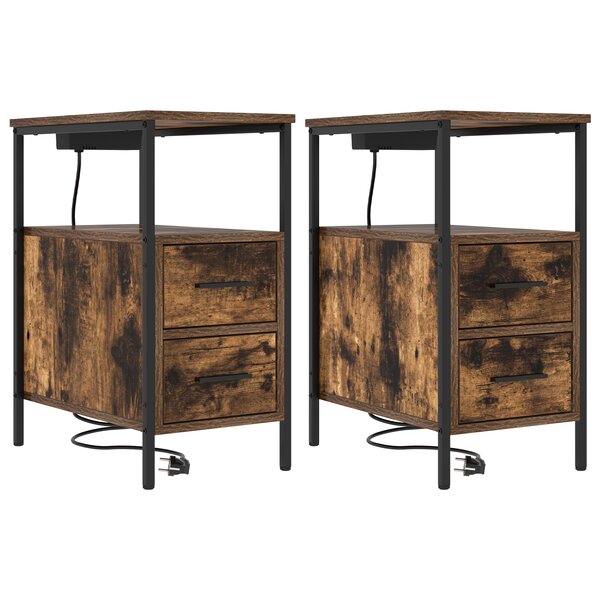 vidaXL Armoires de chevet avec tiroir 2 Pièces Chêne fumé 30 x 48 x 61 cm