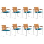 vidaXL Chaises de jardin 8 Pièces avec coussins Bois d'acacia solide