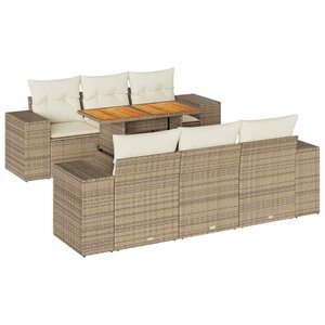 vidaXL Salon de jardin avec coussins 7 Pièces beige résine tressée