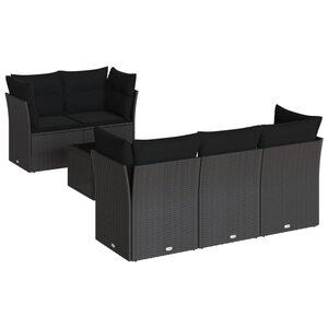 vidaXL Salon de jardin 6 Pièces avec coussins noir résine tressée