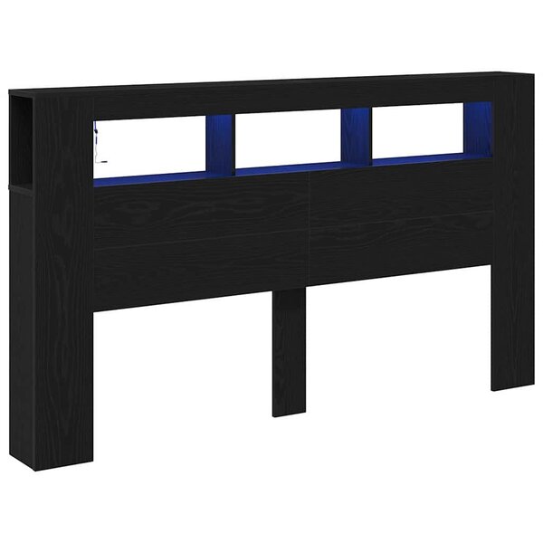 vidaXL Tête de lit LED avec étagère Chêne noir 180 x 18.5 x 103.5 cm
