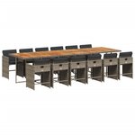 vidaXL Ensemble à manger de jardin coussins 13 Pièces gris résine tressée