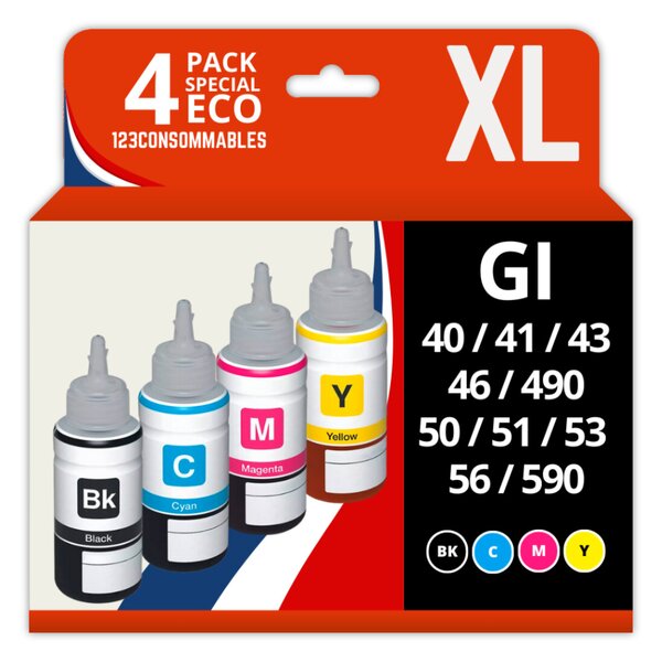 123CONSOMMABLES - GI56 - GI-56 GI-40 Encre Compatible avec Canon GI56 GI40 Bouteilles d'encre Multipack pour MAXIFY GX7050/GX6050/GX5050/GX4050/GX3050