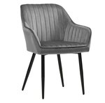 Chaise de salle à manger fauteuil siège rembourrée avec accoudoirs largeur d’assise 49 cm pieds en métal revêtement en velours charge 110 kg pour salon chambre gris clair 12_0002426