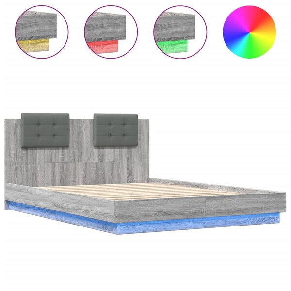 vidaXL Cadre de lit avec LED sans matelas sonoma gris 120x200 cm