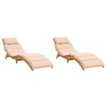 vidaXL Chaises longues avec coussins lot de 2 beige bois massif acacia