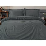 Parure de lit Satiné coton - housse de couette 220 x 240 + 2 taies d'oreiller 60 x 60 - Anthracite