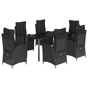 vidaXL Ensemble à manger de jardin coussins 7Pièces Noir Résine tressée