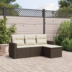 vidaXL Salon de jardin 4 Pièces avec coussins marron résine tressée