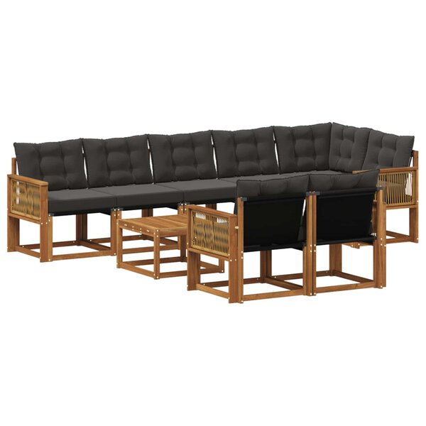 vidaXL Ensemble de canapés d'extérieur 9 Pièces Naturel et noir