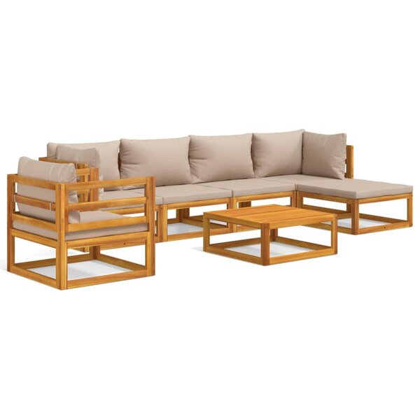 vidaXL Salon de jardin 7 Pièces avec coussins taupe bois massif