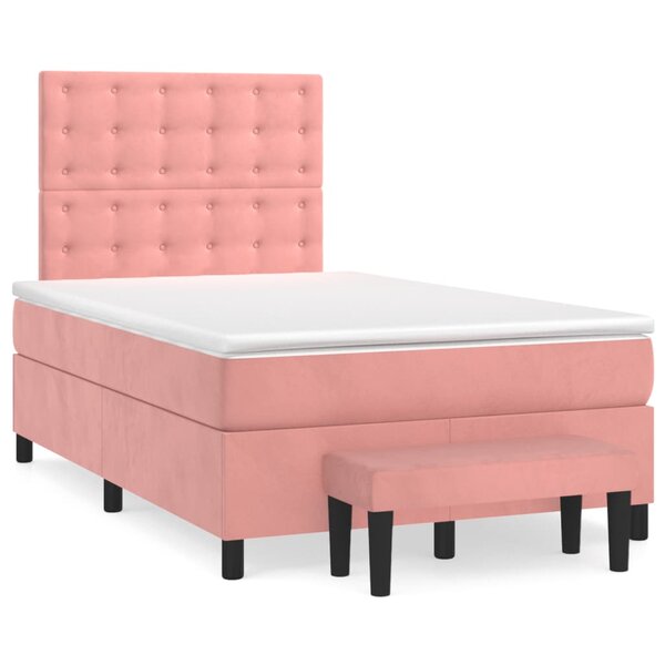 vidaXL Sommier à lattes de lit avec matelas Rose 120x200 cm Velours
