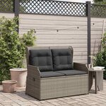vidaXL Banc inclinable de jardin avec coussins gris résine tressée