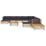 vidaXL Salon de jardin 12 Pièces avec coussins gris foncé bambou