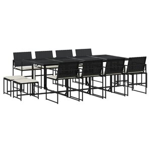 vidaXL Ensemble à manger de jardin 13 Pièces coussins noir résine tressée
