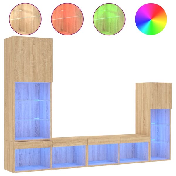 vidaXL Unités murales TV avec LED 4 Pièces chêne sonoma bois d'ingénierie