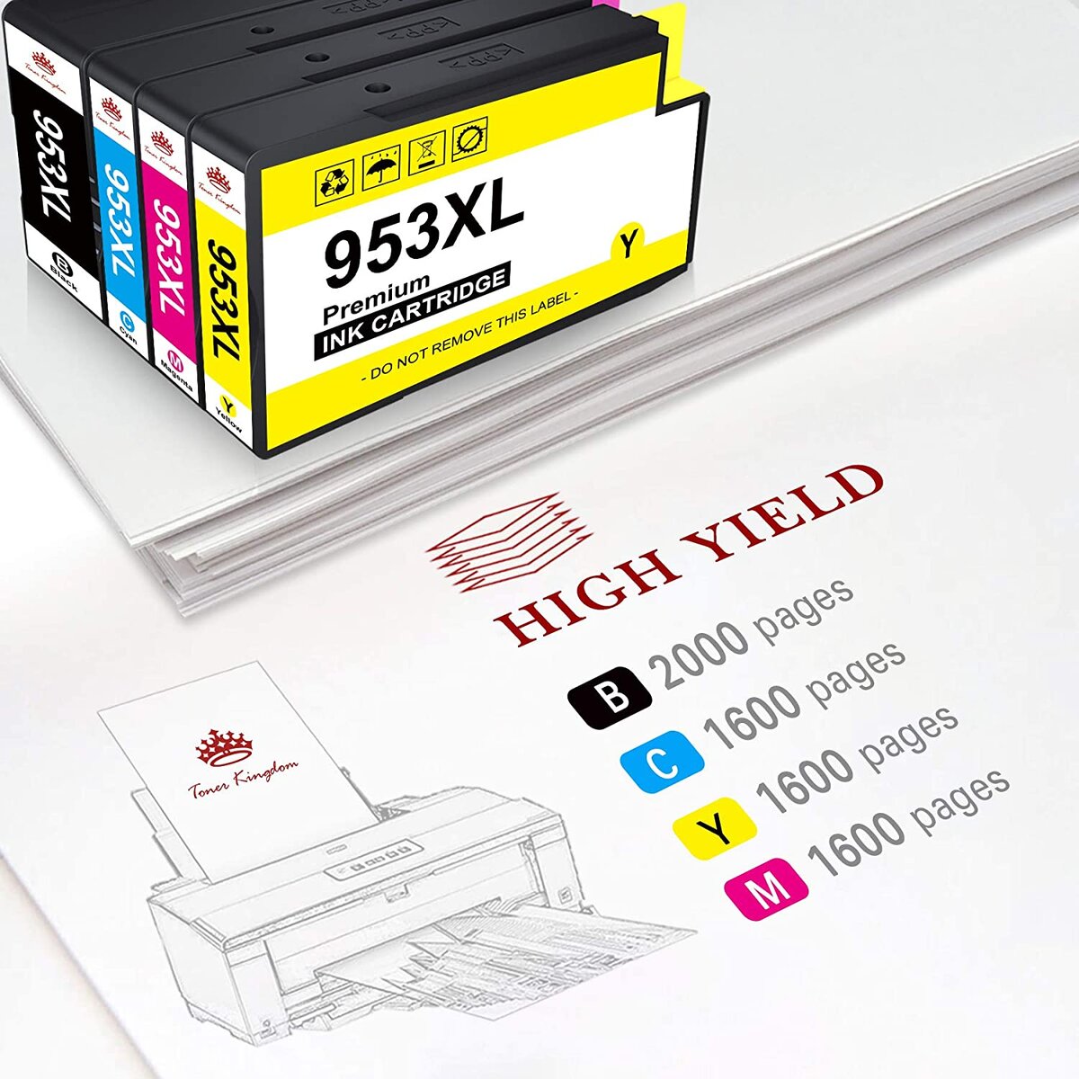 Cartucce 953XL Compatibili Per HP Officejet Pro – 4 Pezzi (Nero+Ciano+Magenta+Giallo), Resa 2000/1600 Pagine, Chip Aggiornato, Garanzia 12 Mesi