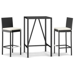 vidaXL Ensemble de bar de jardin 3 Pièces avec coussins noir poly rotin