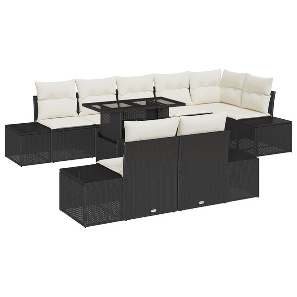 vidaXL Ensemble de canapé de jardin 9 pièces avec coussins en poly rattan noir