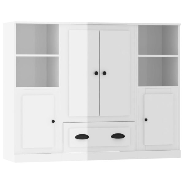 vidaXL Buffets 3 Pièces blanc brillant bois d'ingénierie