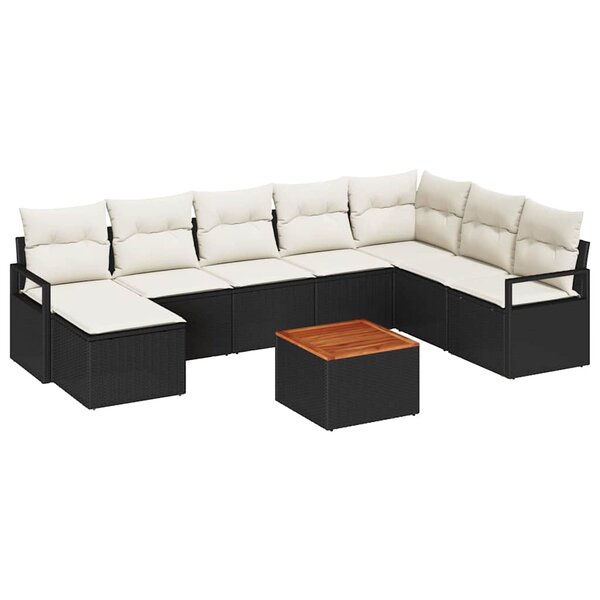 vidaXL Ensemble de canapé de jardin 9 Pièces Noir et blanc