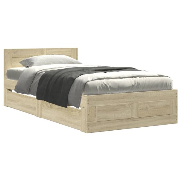 vidaXL Cadre de lit avec tête de lit chêne sonoma 75x190 cm