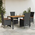 vidaXL Ensemble à manger de jardin coussins 5Pièces Noir Résine tressée