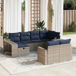 vidaXL Salon de jardin avec coussins 10 Pièces gris résine tressée